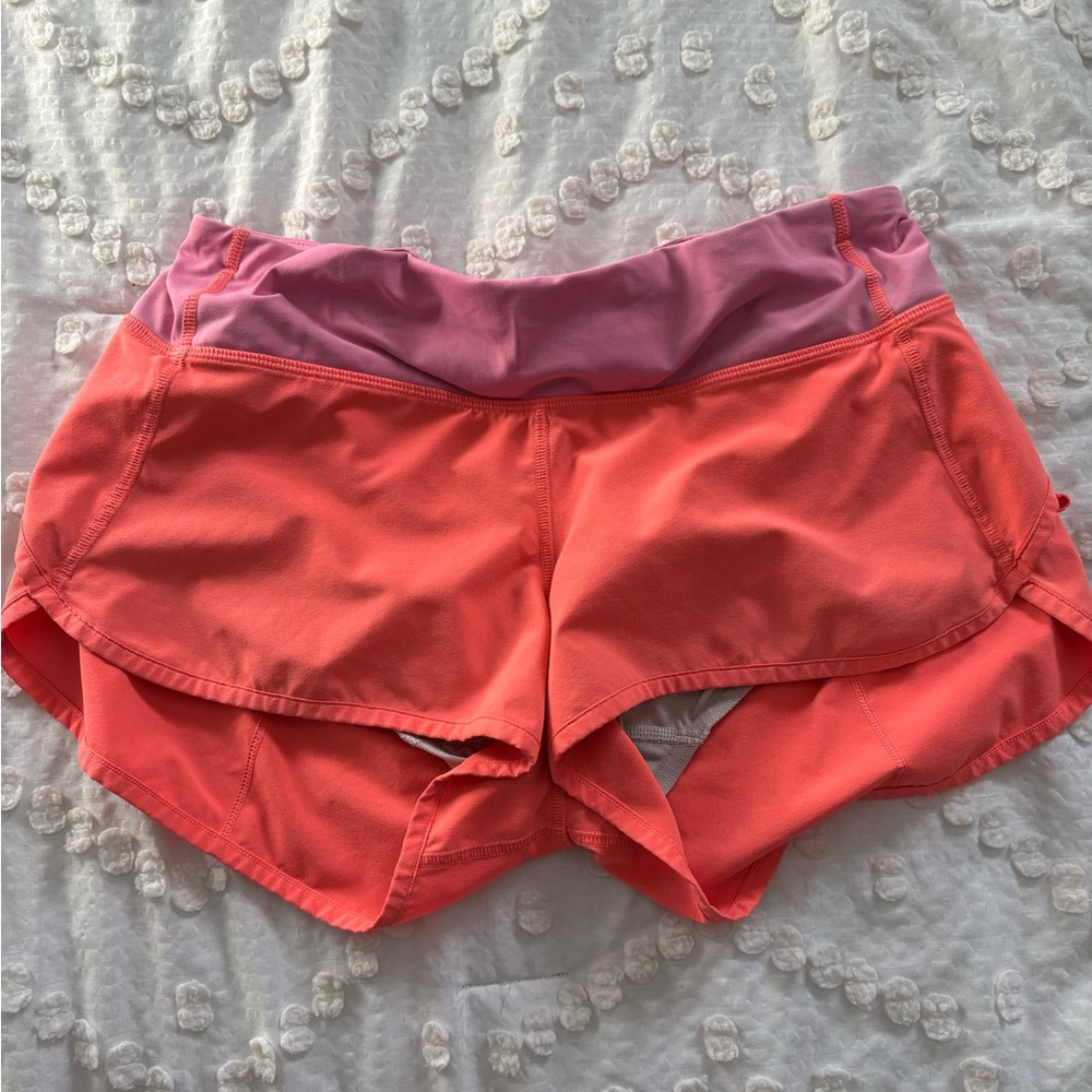 Lululemon Speed Ups LR Orange 2.5 inch Shorts